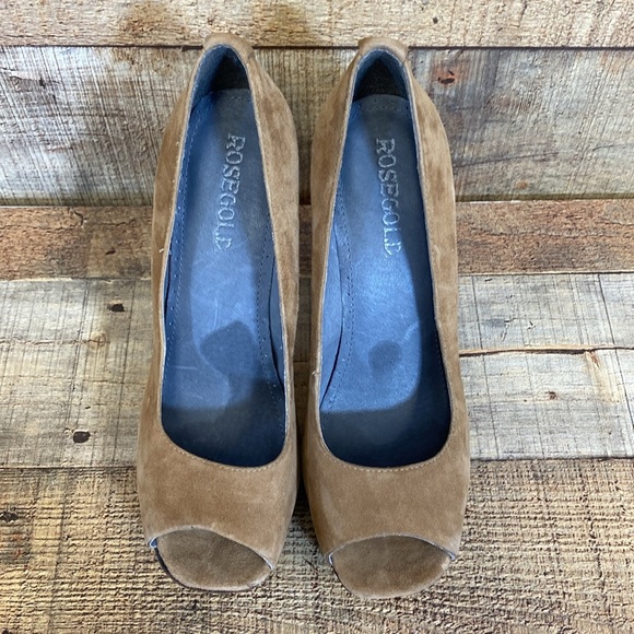ROSEGOLD Platform Pumps Womens Size 36.5 US 6 Brown Tan High Heel Suede Cocktail - Picture 3 of 11